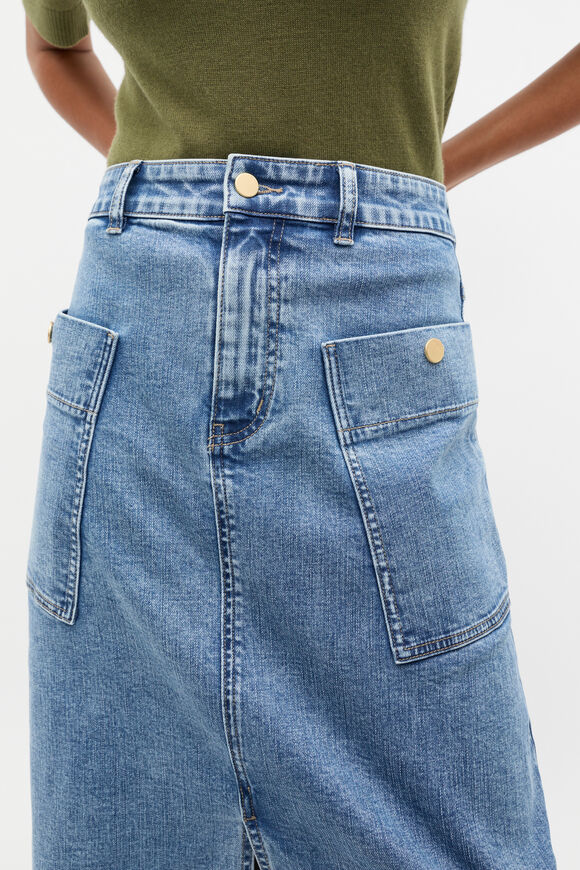 Denim Midi A Line Skirt  Mist Blue Wash  hi-res