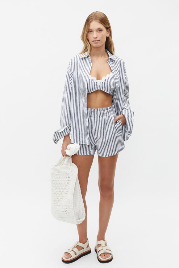 Linen Paperbag Stripe Short  Midnight Sky Stripe  hi-res