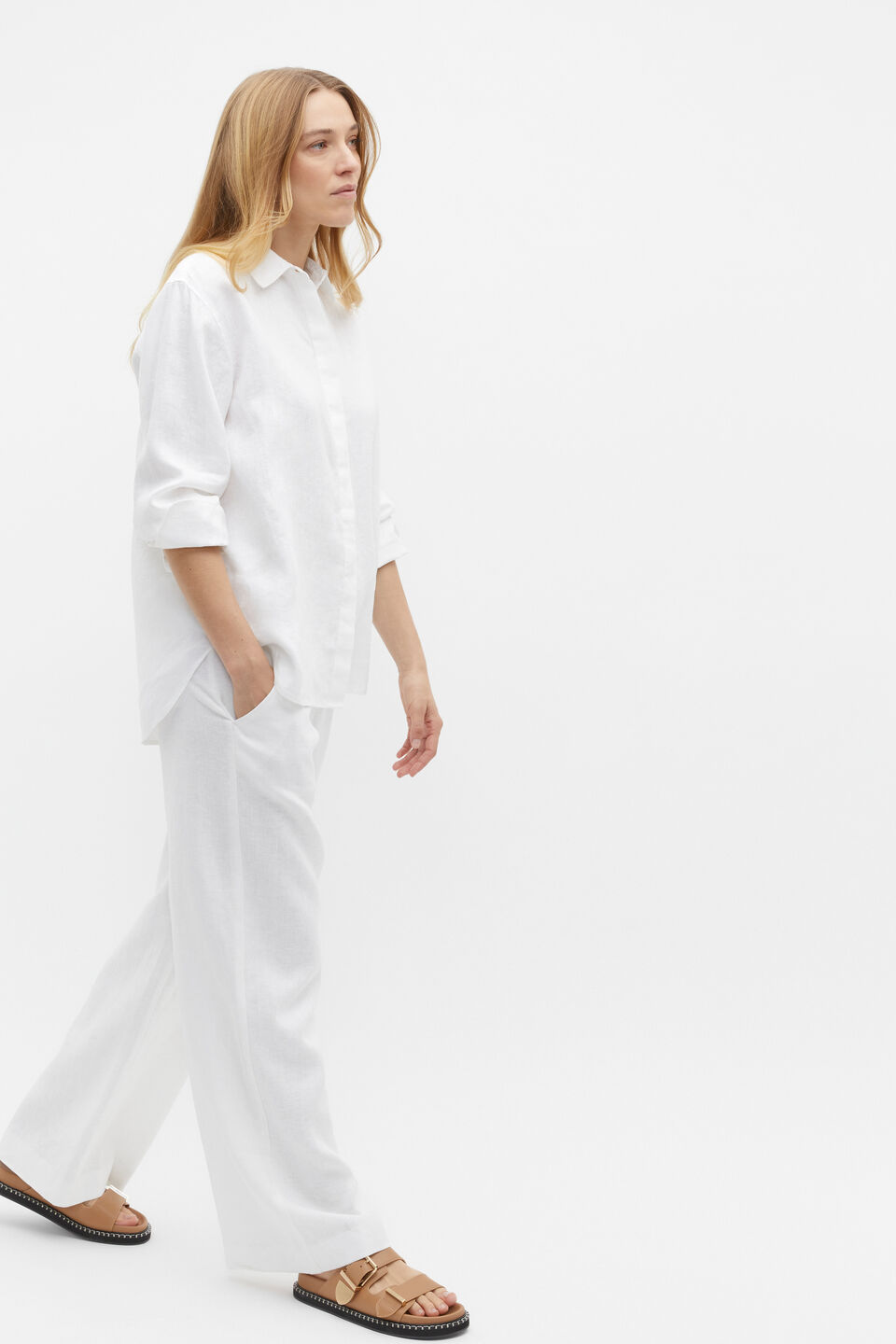 Core Linen Boyfriend Shirt  Whisper White