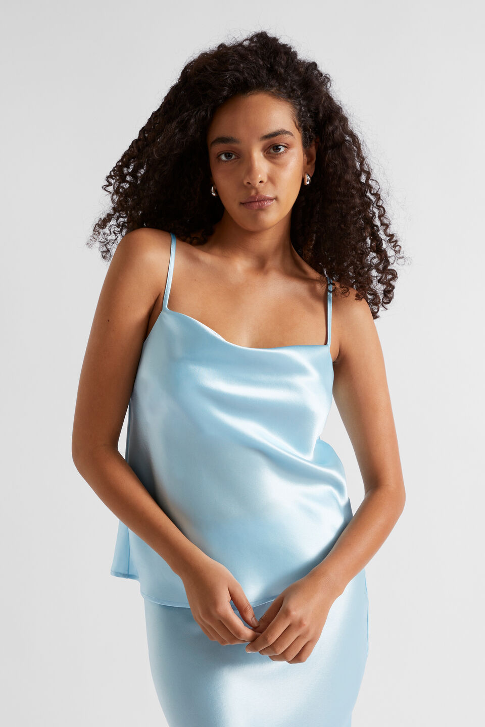 Satin Cowl Neck Camisole  Shimmer Blue