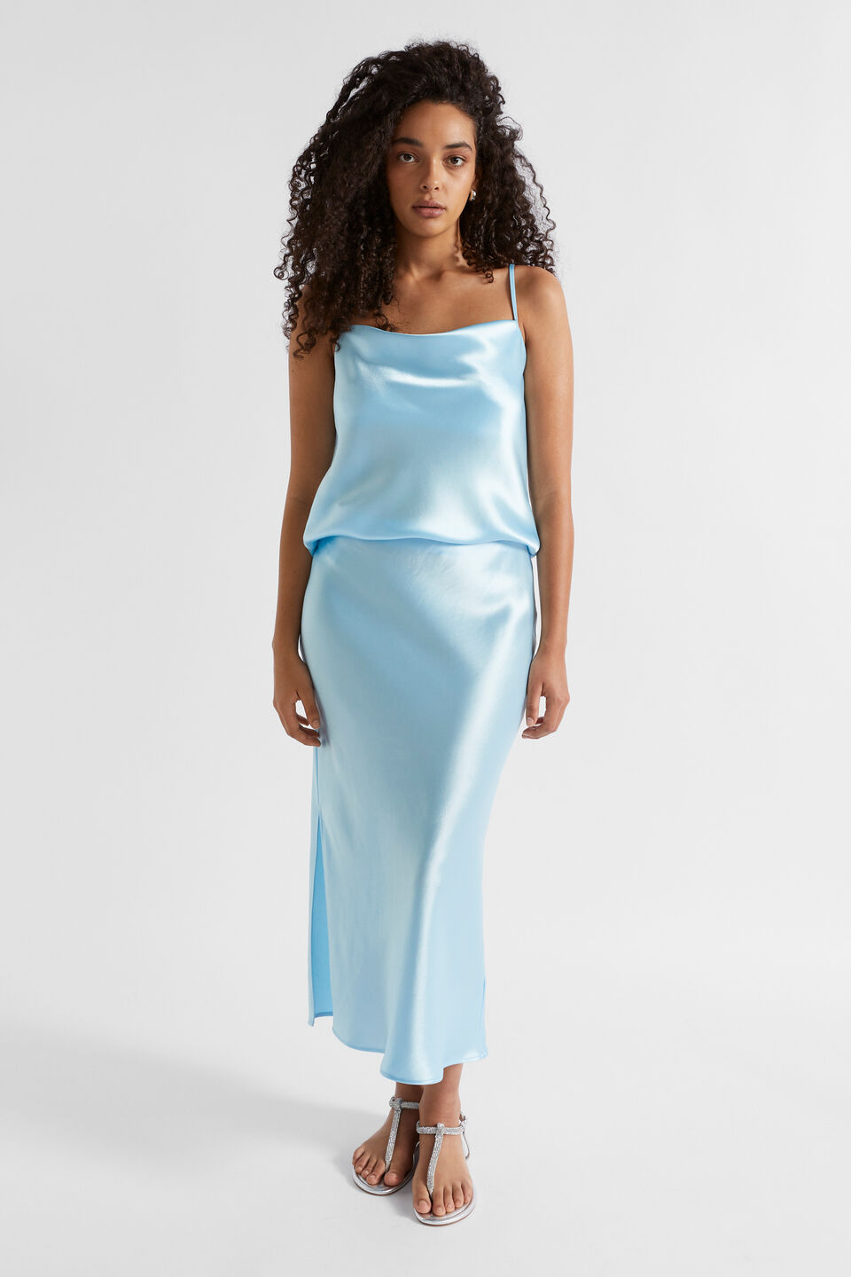Satin Cowl Neck Camisole  Shimmer Blue