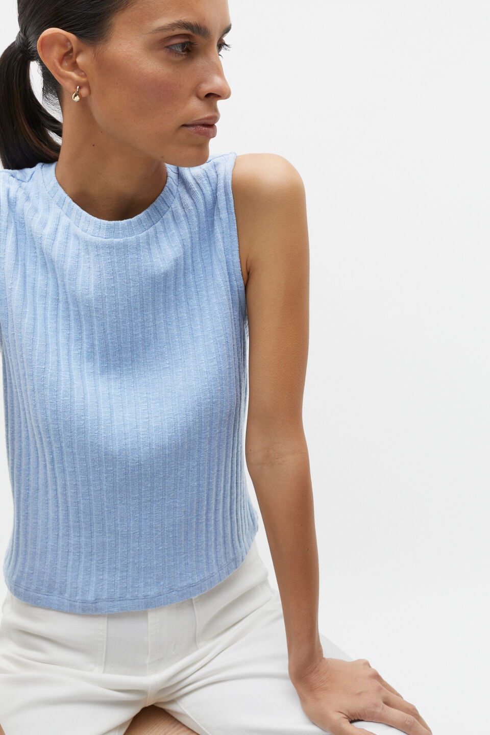 Ribbed Textured Shell Top  Frost Blue Twist