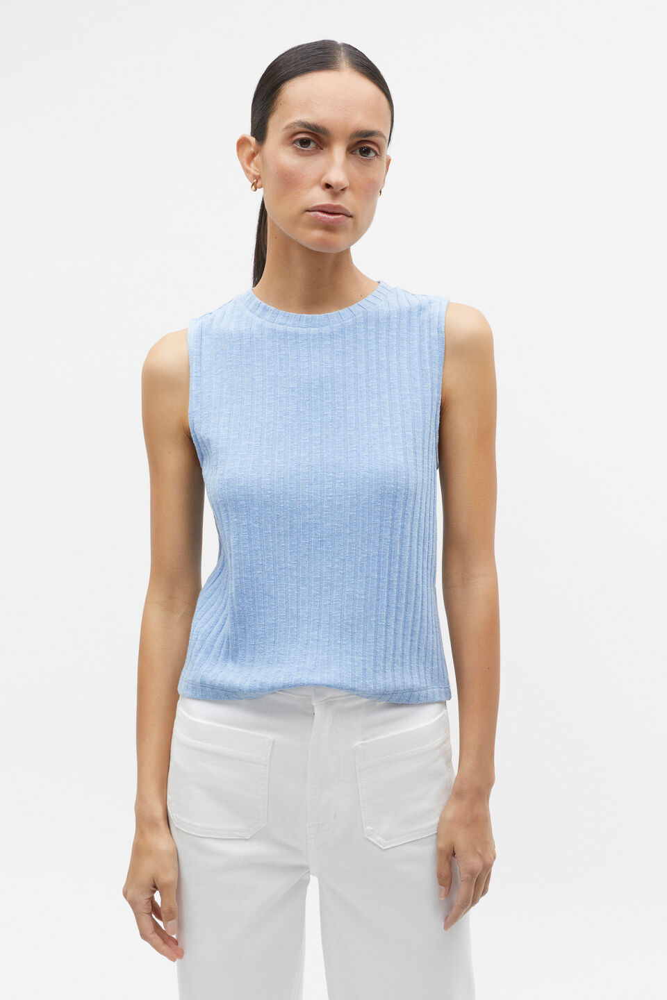 Ribbed Textured Shell Top  Frost Blue Twist