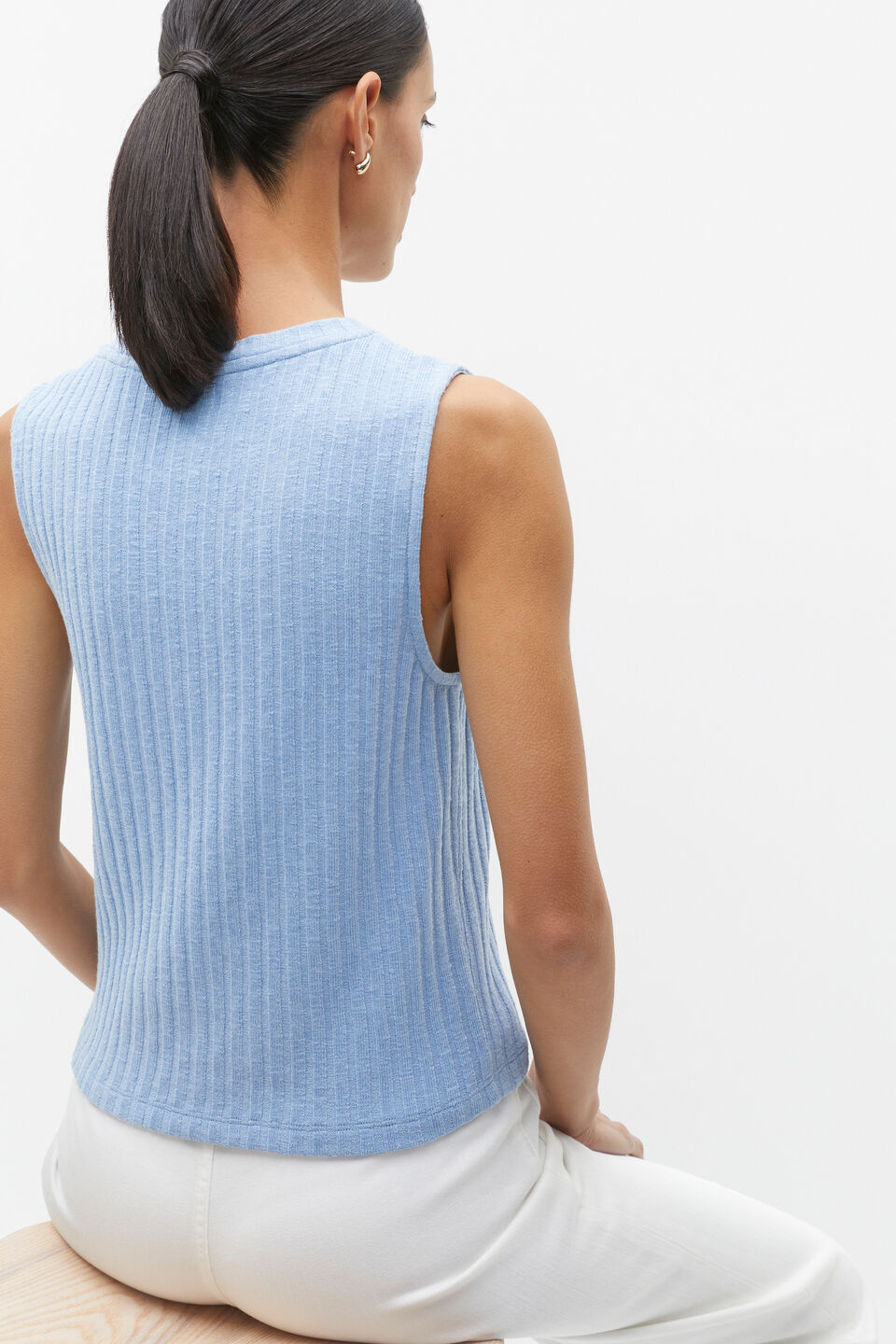 Ribbed Textured Shell Top  Frost Blue Twist
