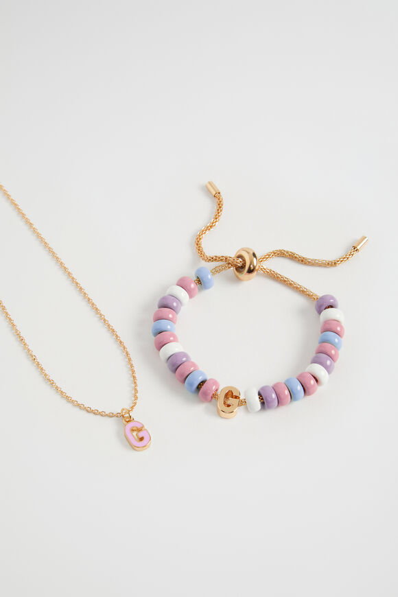 Initial Necklace and Bracelet Set  G  hi-res