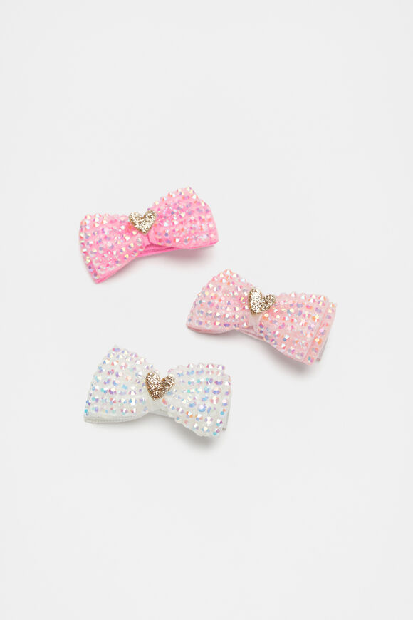 Diamante Bow Heart Duck Clip Trio  Multi  hi-res