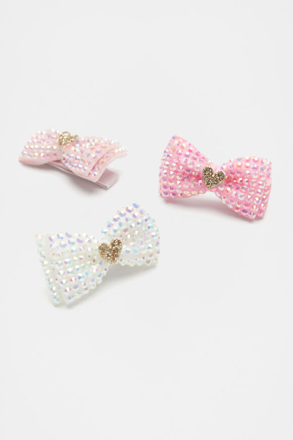 Diamante Bow Heart Duck Clip Trio  Multi  hi-res