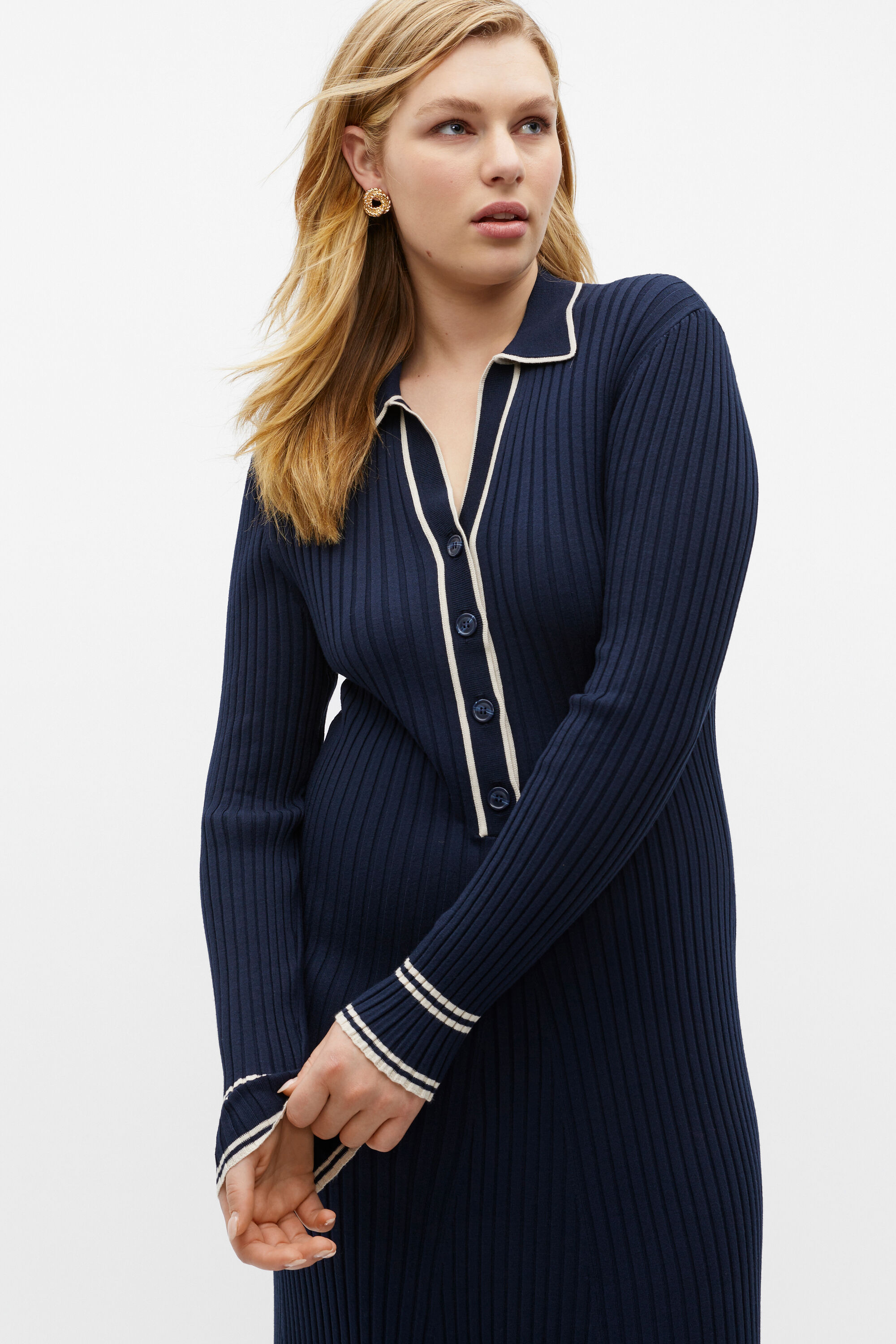 Polo Tipping Knit Midi Dress| Midnight Sky | Seed Heritage NZ