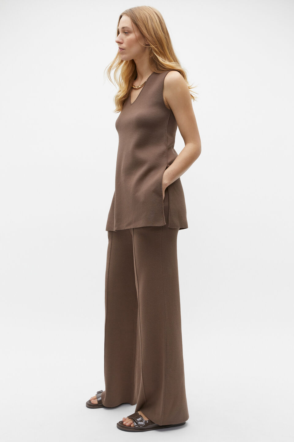 Double Knit Side Split Tunic  Affogato