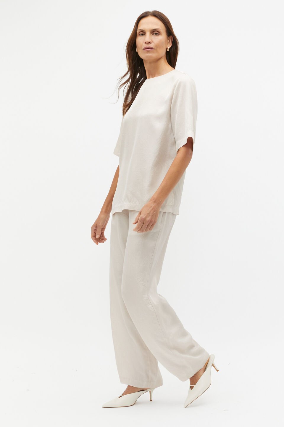 Textured Satin Elasticated Pant  Oat