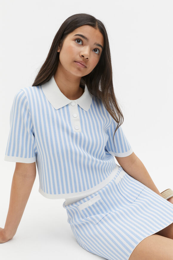 Stripe Knit Top  Sky Blue  hi-res