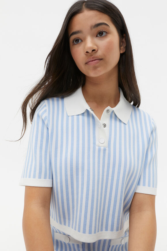 Stripe Knit Top  Sky Blue  hi-res