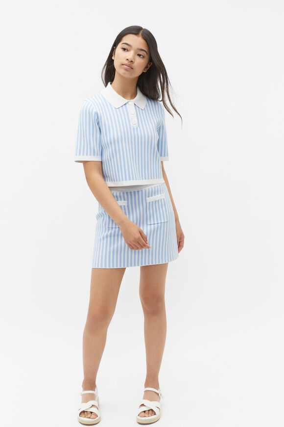 Stripe Knit Top  Sky Blue  hi-res