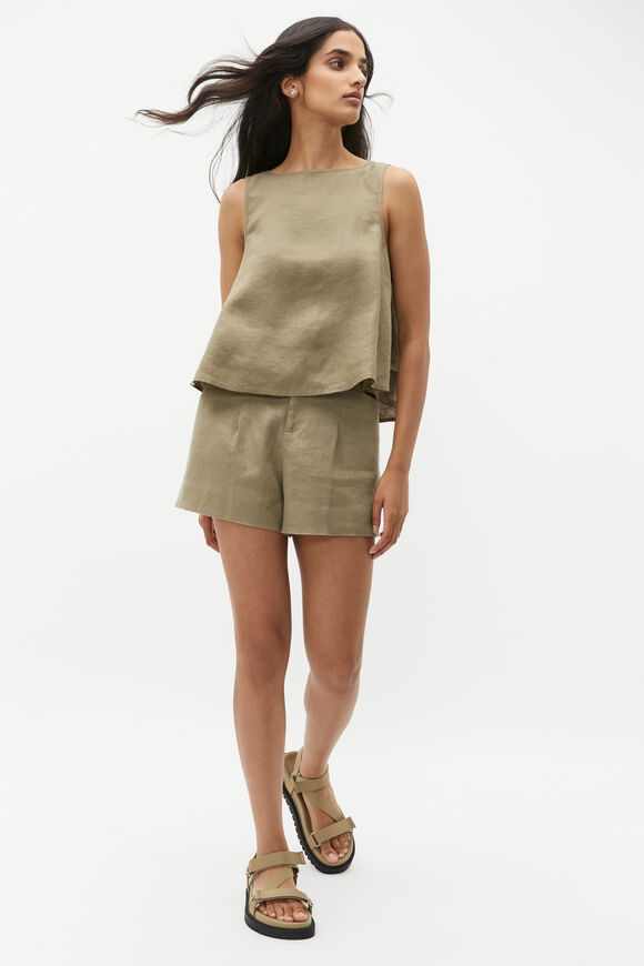 Linen Boat Neck Shell Top  Rosemary  hi-res