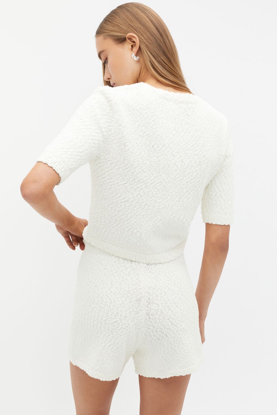 Textured Knit Cropped Cardi  Cloud Cream