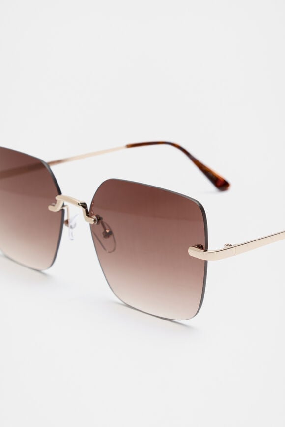 Matea Rectangle Frameless Sunglasses  Brown  hi-res