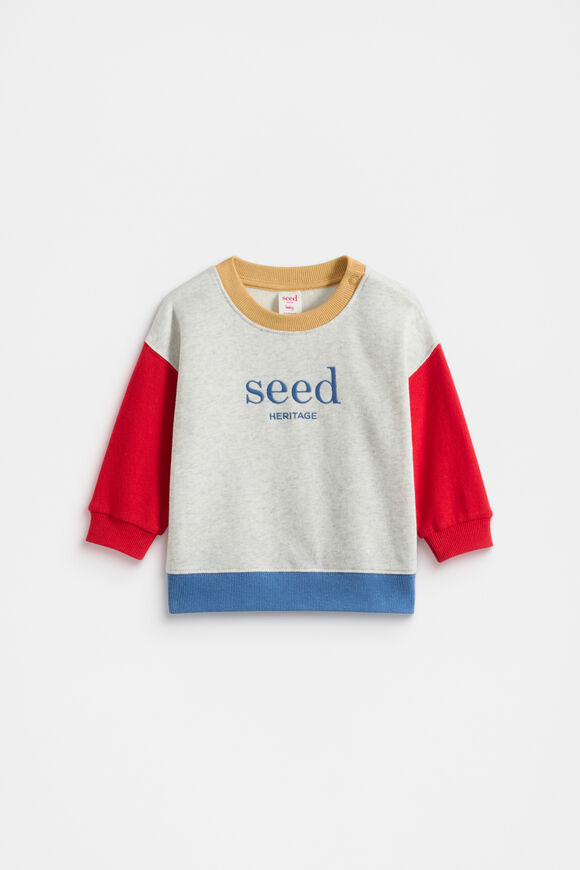 Colourblock Logo Sweat  Light Grey Marle  hi-res
