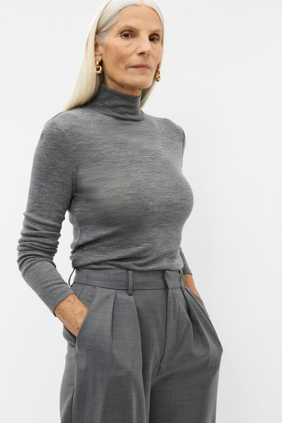 Australian Merino Mock Neck Top  Charcoal Grey Marle  hi-res