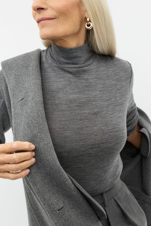Australian Merino Mock Neck Top  Charcoal Grey Marle  hi-res