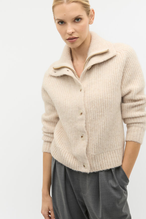 Button Down Knit Cardigan  Oat Marle  hi-res