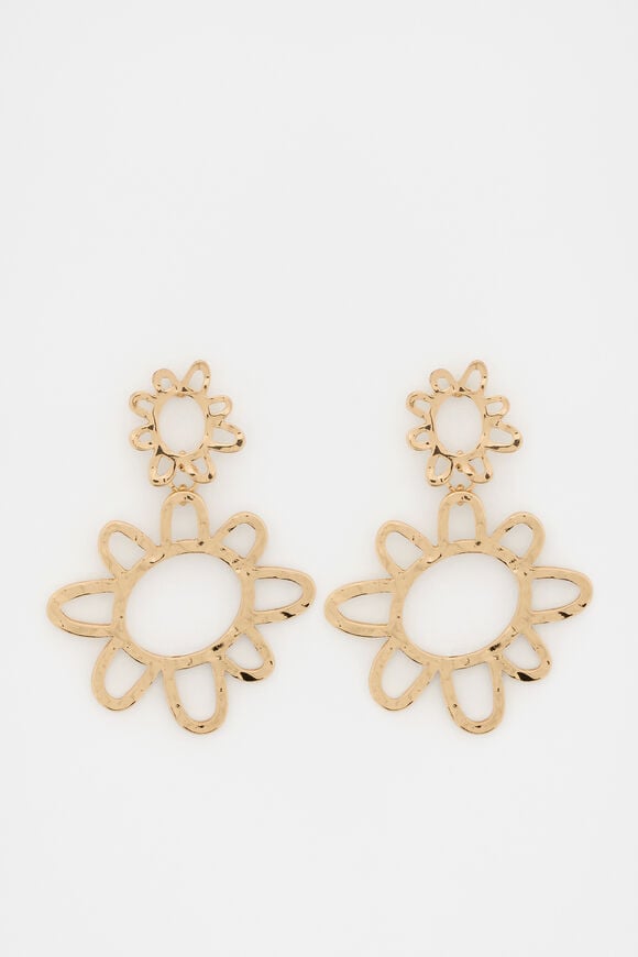 Textured Flower Drop Earring  Gold  hi-res