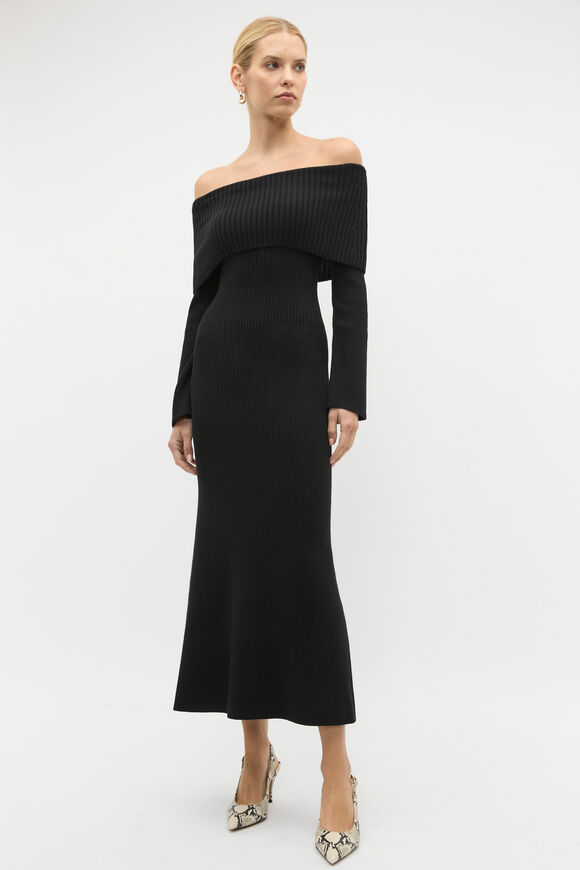 Off Shoulder Knit Dress  Black  hi-res