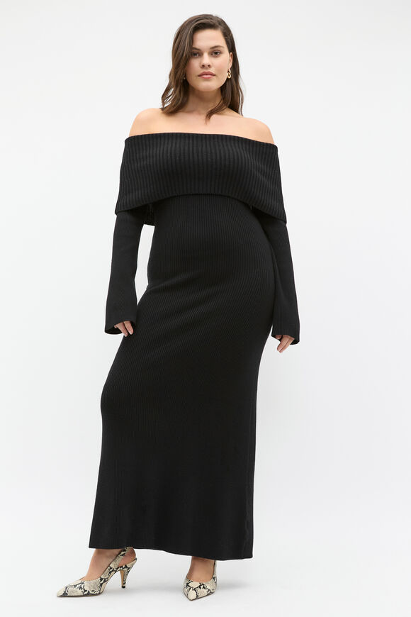 Off Shoulder Knit Dress  Black  hi-res