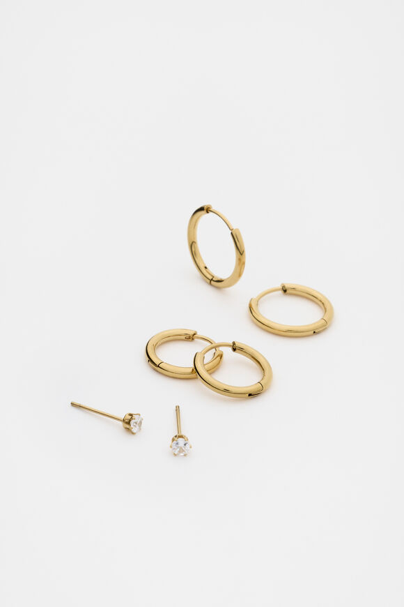 Waterproof Trio Stud Ear Pack  Gold  hi-res