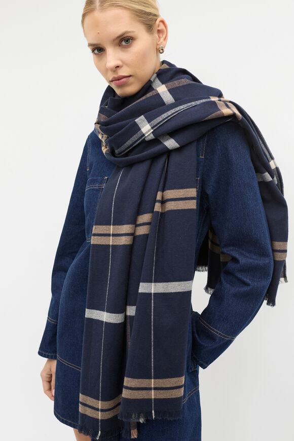 Multi Check Scarf  Twilight Blue  hi-res