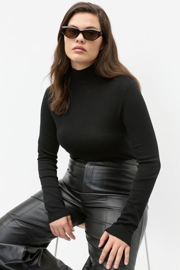 Australian Merino Mock Neck Top  Black  hi-res
