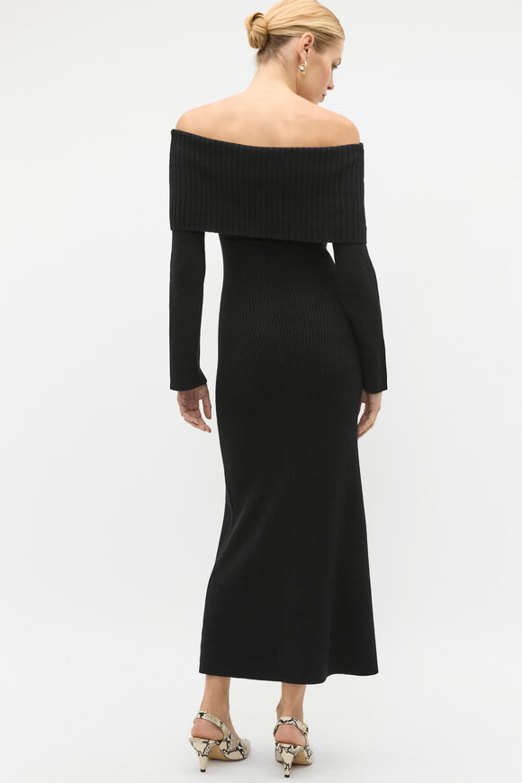 Off Shoulder Knit Dress  Black  hi-res