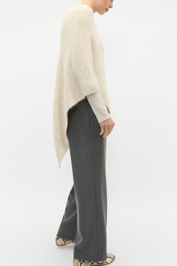 Fluffy Asymmetrical Poncho  Oat Marle  hi-res