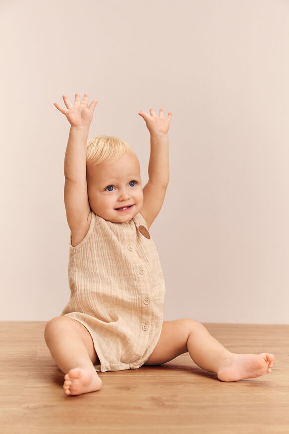 Orange Button Romper  Neutral  hi-res