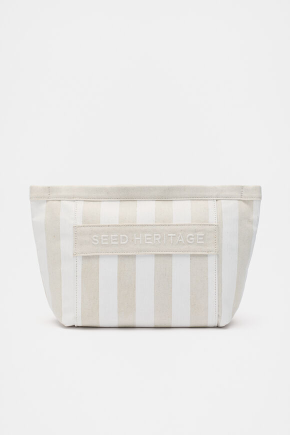 Large Logo Stripe Make Up Bag  White  hi-res
