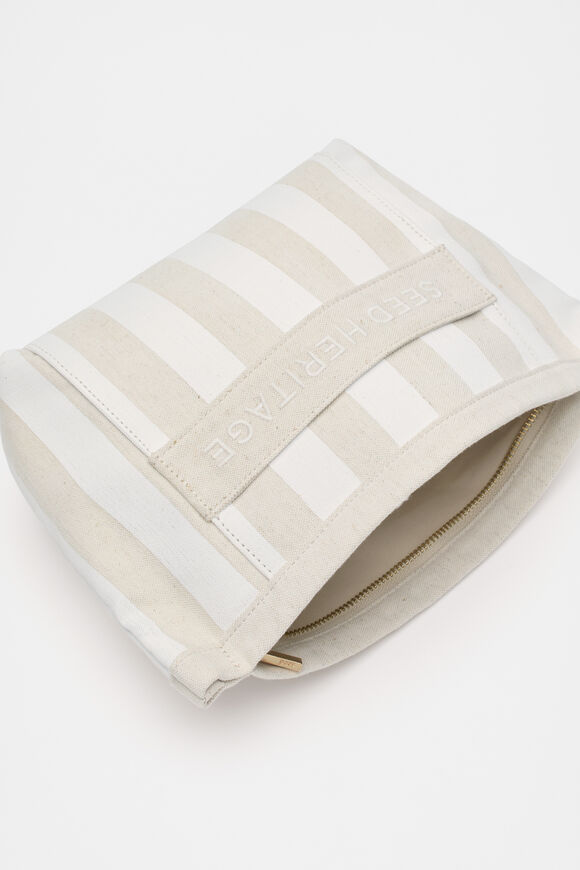 Large Logo Stripe Make Up Bag  White  hi-res