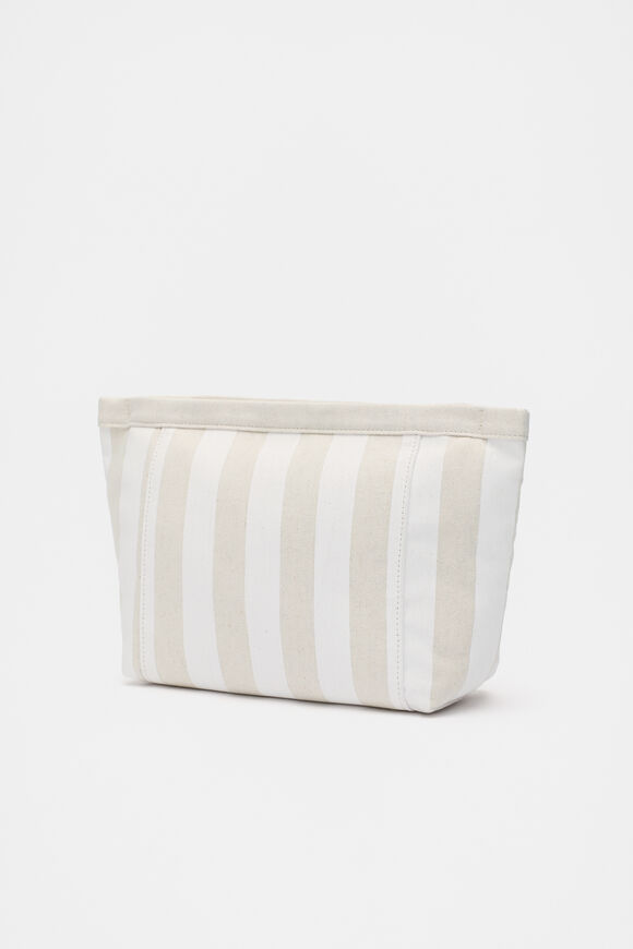 Large Logo Stripe Make Up Bag  White  hi-res