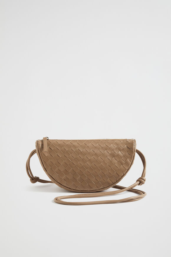 Leather Woven Crossbody Bag  Chocolate  hi-res