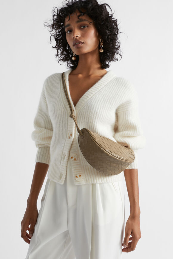 Leather Woven Crossbody Bag  Chocolate  hi-res
