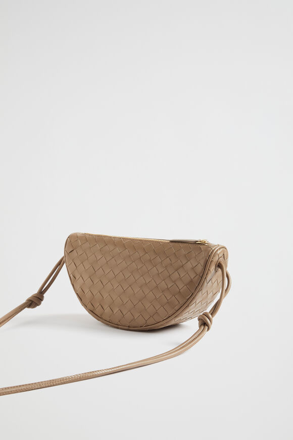 Leather Woven Crossbody Bag  Chocolate  hi-res