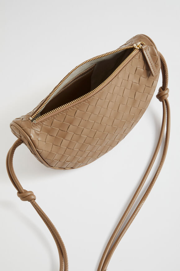Leather Woven Crossbody Bag  Chocolate  hi-res