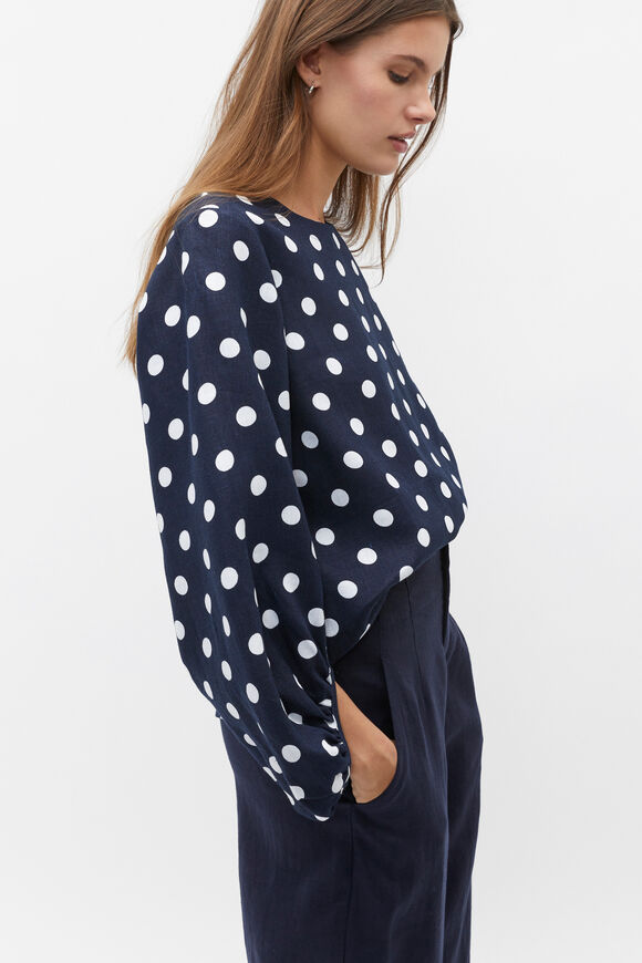 Core Linen Balloon Sleeve Top  Midnight Sky Spot  hi-res