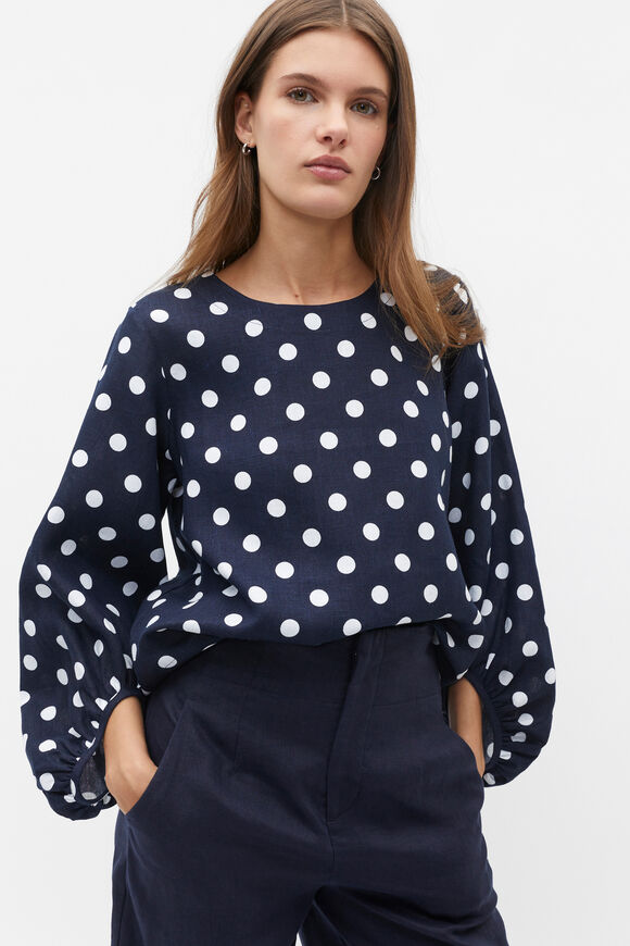 Core Linen Balloon Sleeve Top  Midnight Sky Spot  hi-res