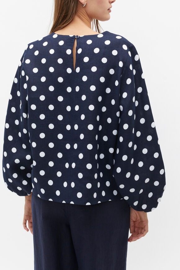 Core Linen Balloon Sleeve Top  Midnight Sky Spot  hi-res