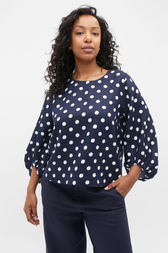 Core Linen Balloon Sleeve Top  Midnight Sky Spot  hi-res