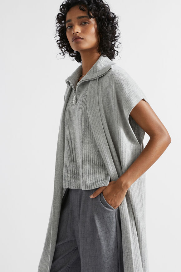 Rib Knit Poncho  Silver Marle  hi-res