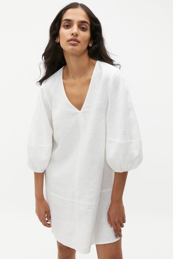 Linen V Neck Seam Detail Mini Dress  Whisper White  hi-res