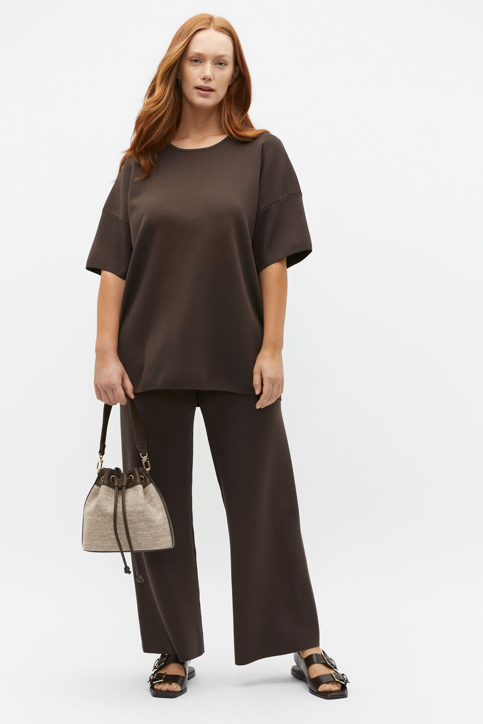 Crepe Knit Wide Leg Pant  Dark Espresso