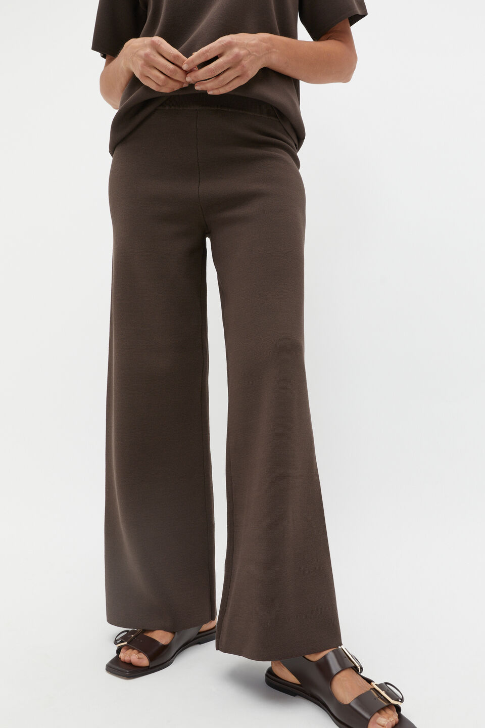 Crepe Knit Wide Leg Pant  Dark Espresso