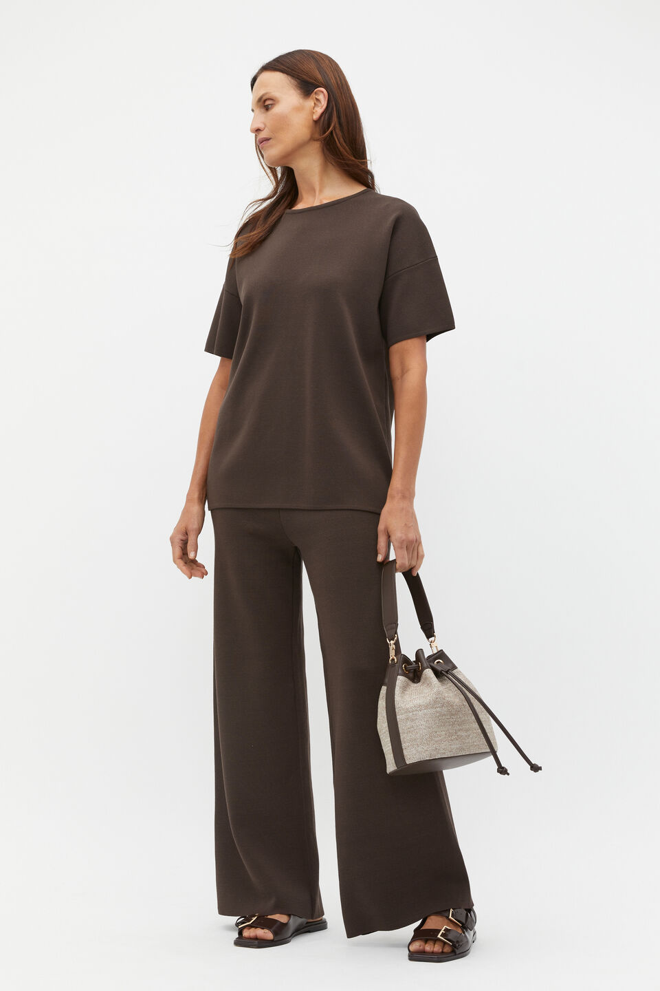 Crepe Knit Wide Leg Pant  Dark Espresso