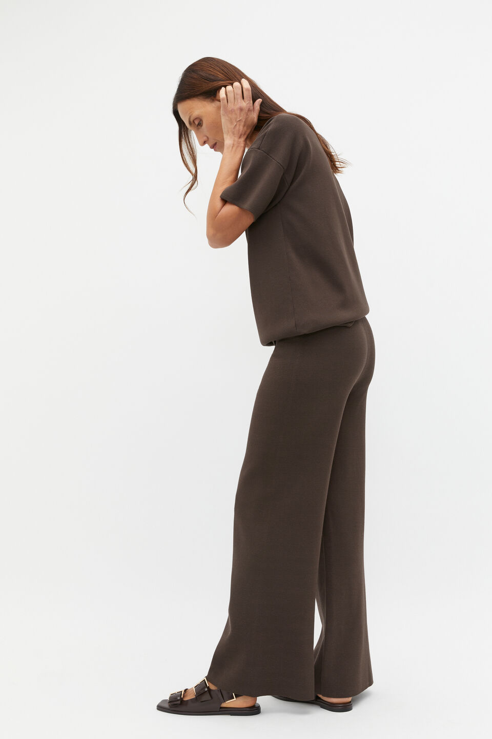 Crepe Knit Wide Leg Pant  Dark Espresso